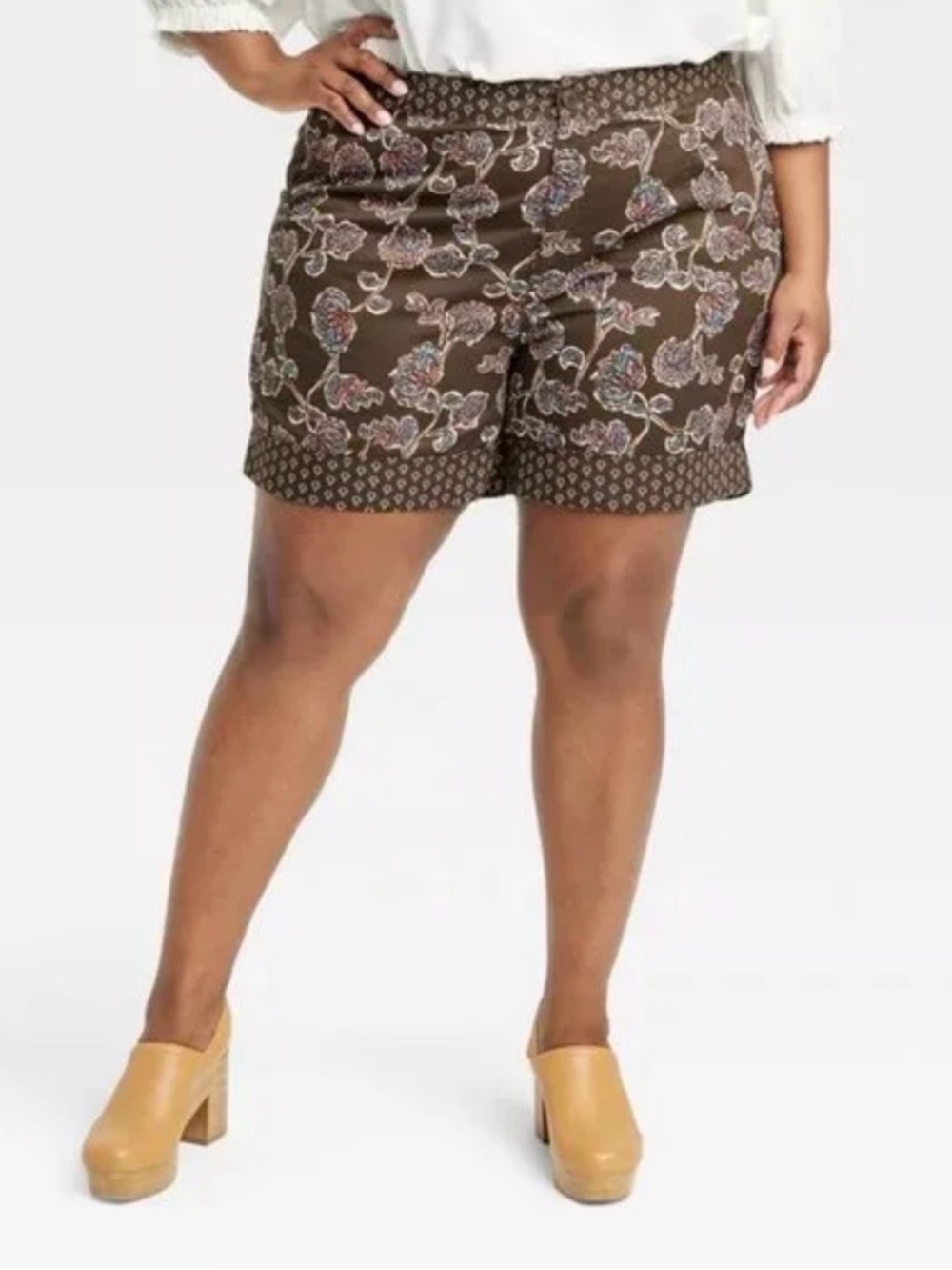 Knox Rose Brown Floral Print Plus Size Shorts